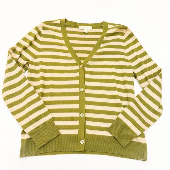 Michael Kors Striped Button Down Cardigan Sweater Long Sleeve Size Large - Picture 1 of 5